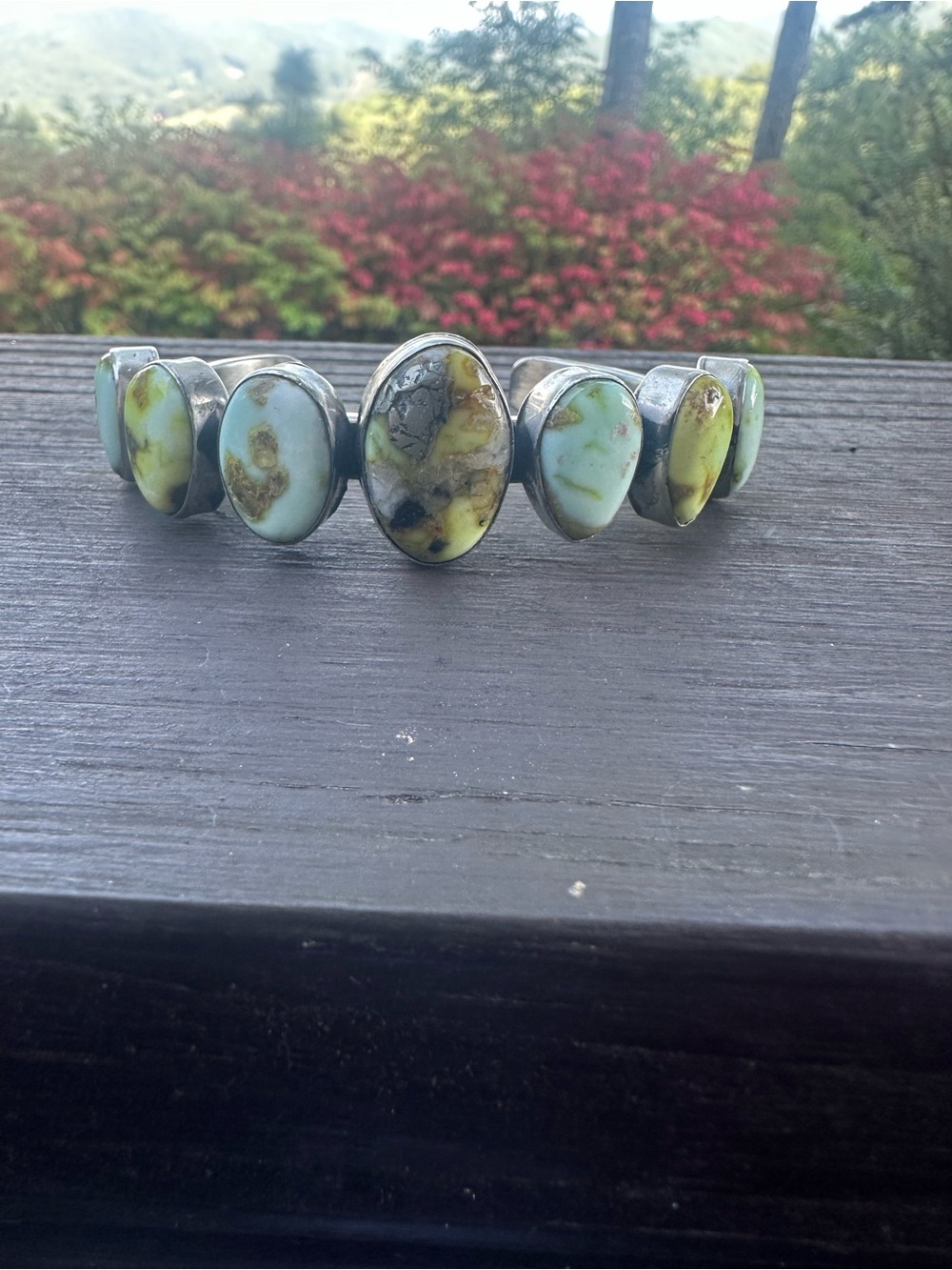 Navajo Tom Lewis Palomino Variscite Sterling Silver Cuff Bracelet - Picture 3 of 9